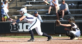 A batter attempts a bunt during the 2018 State Softball Finals.