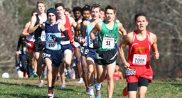 A pack of male runners race at Hereford HS during the 2018 State Championships.