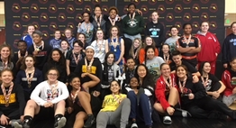 Group photo of the participants in the first Girls Wrestling Invitational.