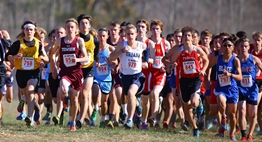 A wide view of the start of the 3A Boys race at the 2017 State Championships.