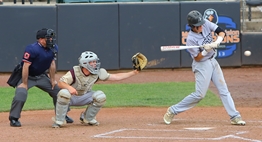 A Patterson Mill batter swings at a pitch during the 2016 State Baseball Finals against Brunswick.