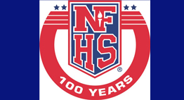 NFHS Centennial logo in red, white, and blue.