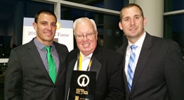 2017 NFHS Hall of Fame inductee from Maryland, Bernie Walter flanked by Kevin Necessary and Andy Warner.